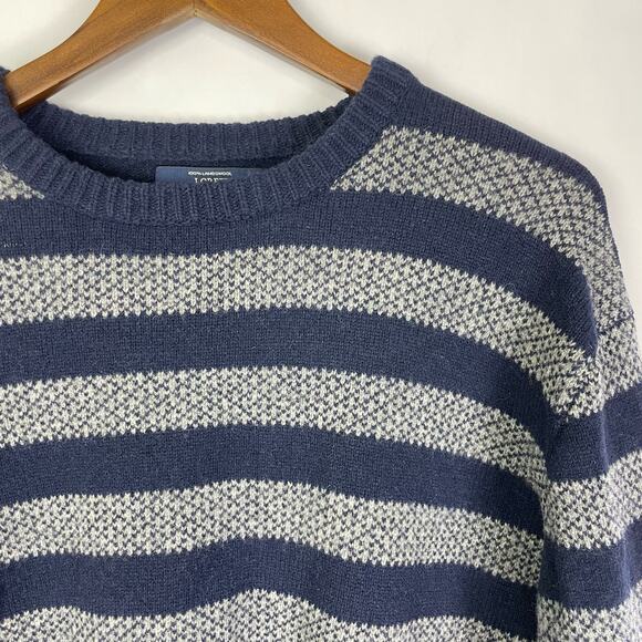 J. Crew | Navy Stripe Lambs Wool Knit Crew Neck Long Sleeve Pullover Sweater - Picture 3 of 7